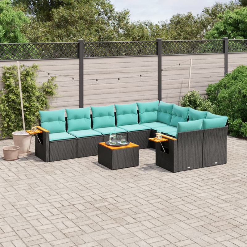  Ensemble de canapé de patio 10 pièces avec coussins en rotin de polyester noir (États-Unis seulement)