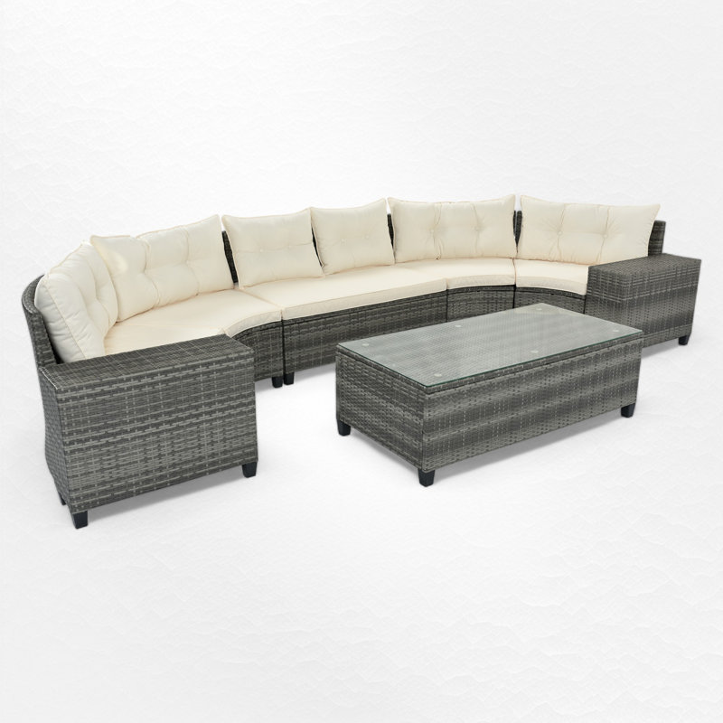 Ensemble de conversation d'extérieur pour 6 personnes avec coussins Jenae, Beige