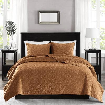 Courtepointe rouille double / grand en velours - 3 pièces, style élégant, géométrique, rembourrée de coton chaleureuse, rembourrée