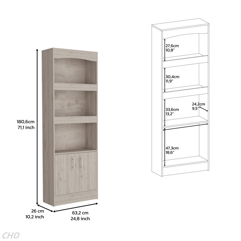2 Piece Office Set, Dozza Bookcase + Aramis Desk, Light Gray