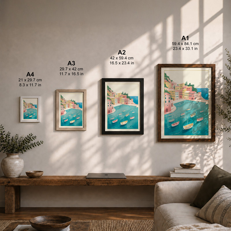 Mediterranean Harbour Coastal - Framed Print, A2 - 59.4 x 42.0 cm, Unframed