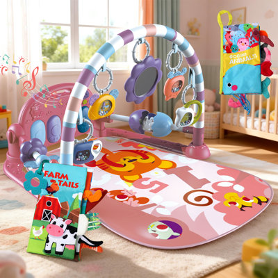 Baby Play Mat Baby Gym,Funny Play Piano Tummy Time Baby Activity Mat with 5 Infant Sensory Toys