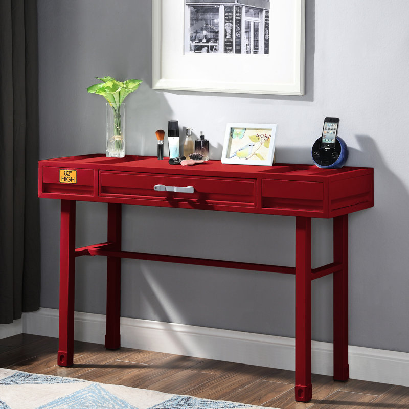Bureau de meuble-lavabo industriel rouge avec 1 pour la chambre à coucher - Style moderne en métal et bois à 1 tiroir