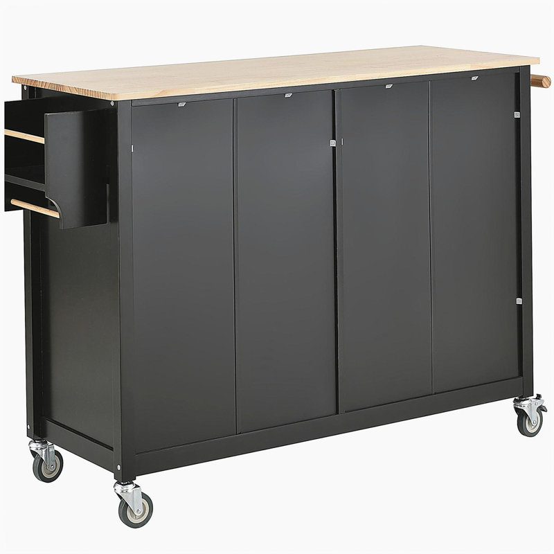 Kitchen Island Cart with Solid Wood Top and Locking Wheels - Thumbnail 3