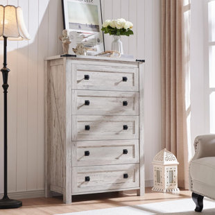 Grantville Farmhouse 5 - Drawers Dresser Organizer, Rustic Tall Chest of Drawers for Bedroom
