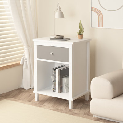 Wooden Nightstand With One Drawer One Shelf For Kids, Adults,Gray