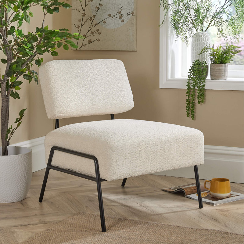 Autiana Boucle Upholstered Occasional Accent Slipper Chair, Cream