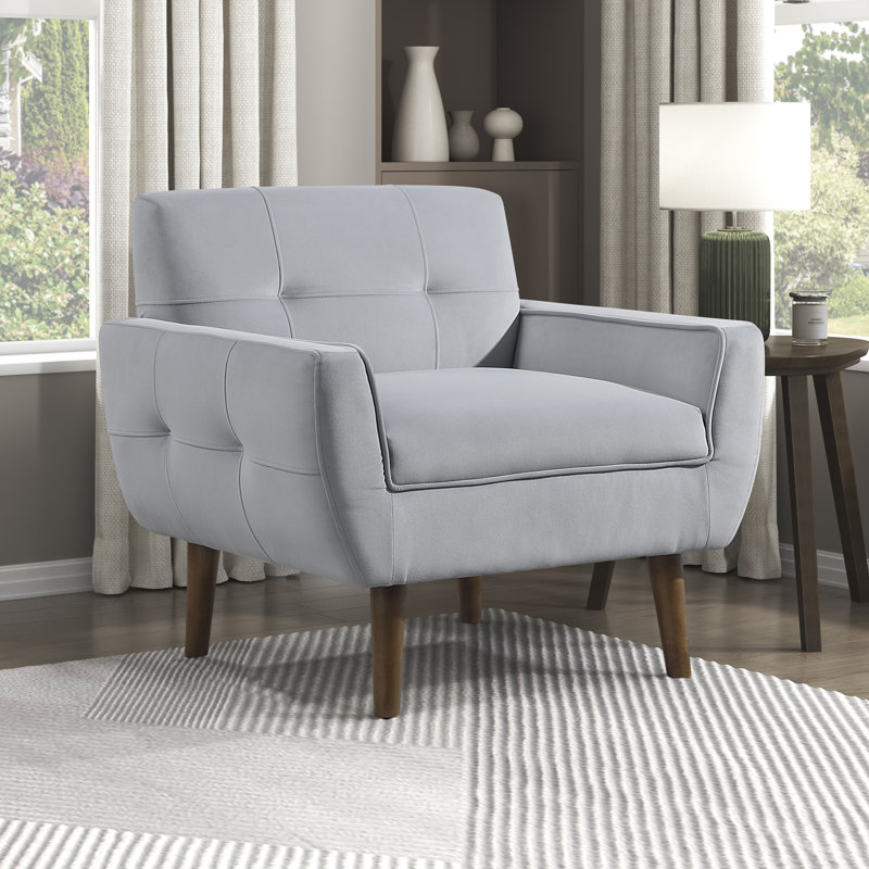 Modern Accent Chair with Tufted Cushion for Stylish Living Room, Gray Velvet