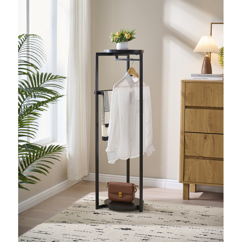 Valet David en métal et bois avec cintre, plateau de rangement et barre d'accessoires - Organisateur de chambre et de vestibule élégant