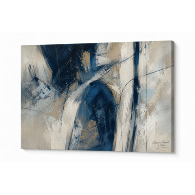 Navy Beige Modern Abstract Canvas Wall Art, Bold Neutral Brushstroke Painting, Wrapped Canvas Decor