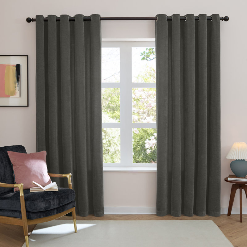 Soft Chenille Blackout Eyelet Curtains, Grey, 229cm Width x 137cm Drop