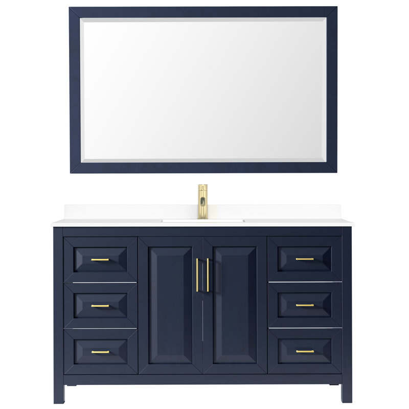 Daria 60'' Single Bathroom Vanity with Marble Top, White, White Cultured Marble, Matte Black