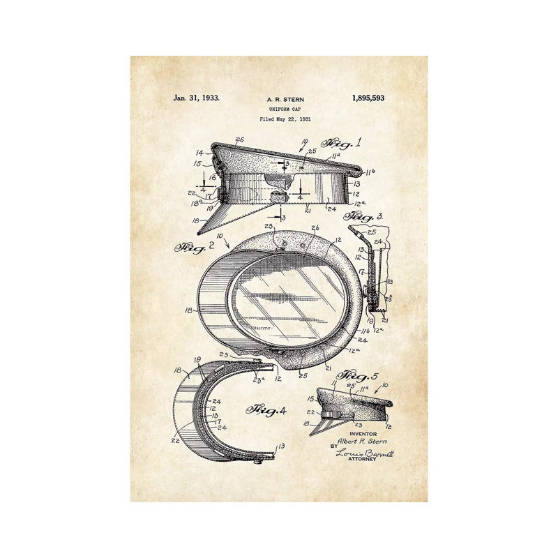 «Police Hat» par brevet77 - reproduction de dessin sur toile tendue, H 12 po x l 8 po x P 0,75 po