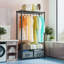 Organisateur de garde-robe autoportant 35,5 po avec tringle, tablettes réglables et 2 tiroirs en tissu pour chambre à coucher, appartement et salle de lavage, gris foncé