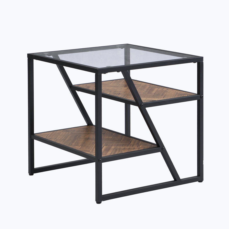 Trilbi Glass Top End Table, Black