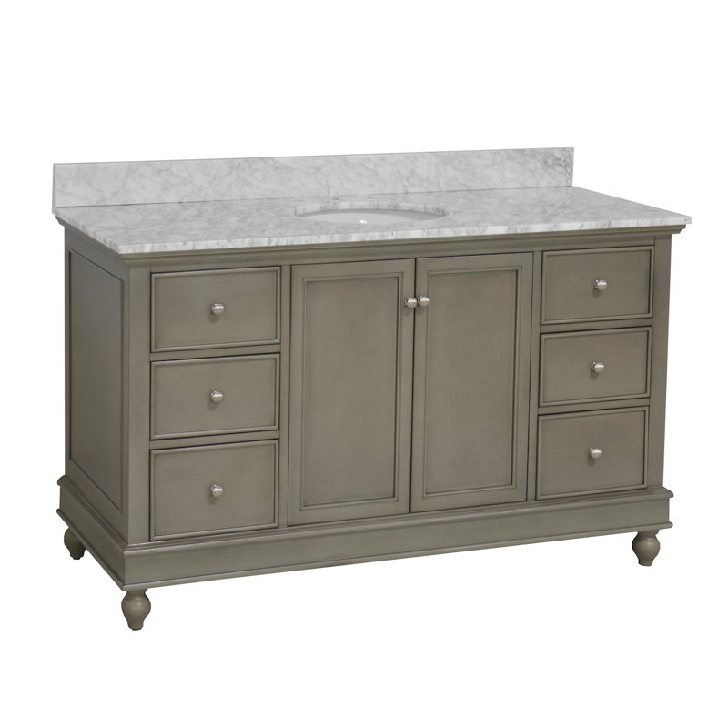 Ensemble de meuble-lavabo simple 60 po Ferdinand, Marbre de Carrare, Gris patiné