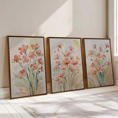 Peachy Flower Party, Set of 3 Prints