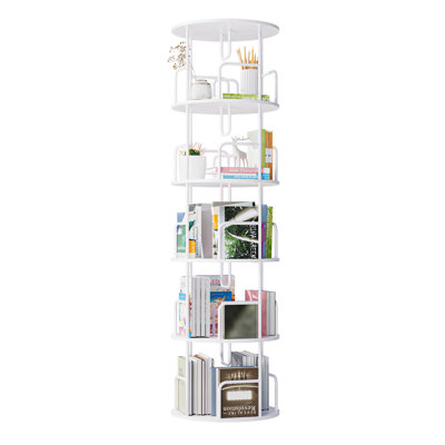 Rotating Bookshelf Tower 5 Tier,Spinning Bookcase, Revolving 360 Book Shelf Narrow Tall Bookcase, Vertical Turning Round storage Bookshelf ,Book Shelf Organizer for Bedroom, Living Room, White