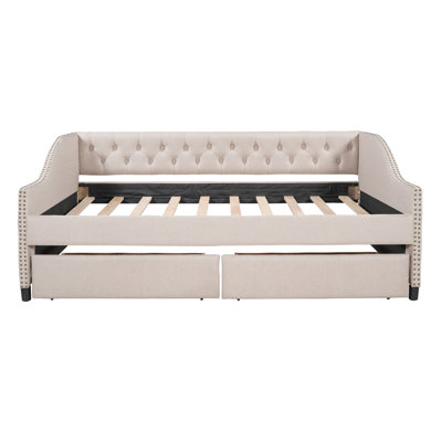 Upholstered Daybed With Two Drawers, Wood Slat Support, Full Size -  STYLISH, OKKK612-LP002111AAA