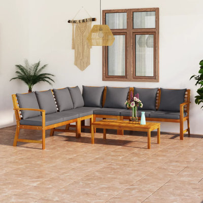 Solid Wood 7 - Person Seating Group with Cushions