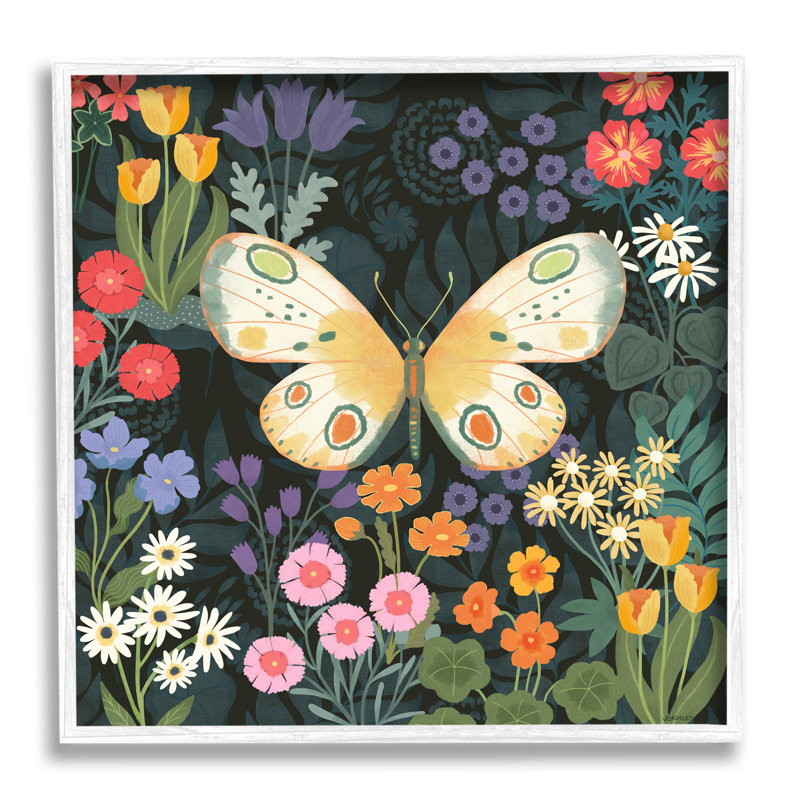 Motif de jardin et papillon encadré par Jennifer Brinley Levison Designs, Estampe numérique encadrée blanc bord de mer