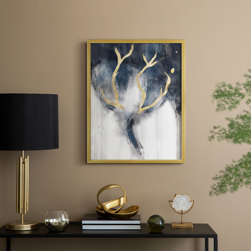 «Christmas Holiday Art CCXV III», reproduction d'art encadrée - bois massif, 15" H x 12" W, Gold