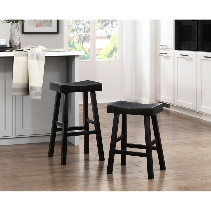 2 tabourets de bar, en bois massif noir, style transitionnel, capacité de poids de 250 lb de 2 tabourets en bois d'hévéa noir, transitionnel, capacité