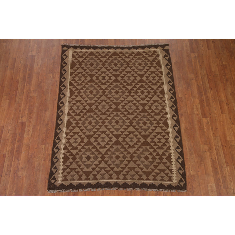 Brown Kilim Reversible Wool Area Rug 5x7