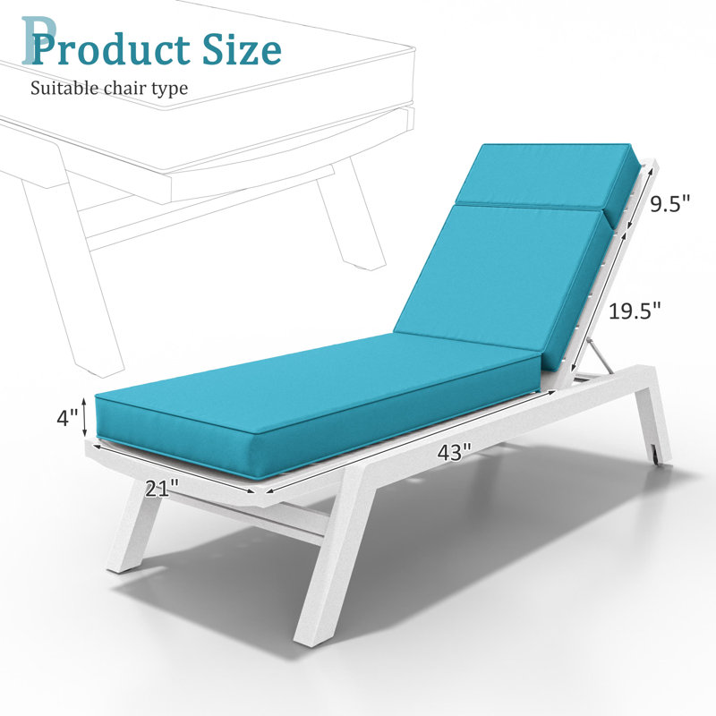 Wynee Outdoor 4'' Chaise Lounge Cushion, Lake Blue, 20.8" W x 71.75" D