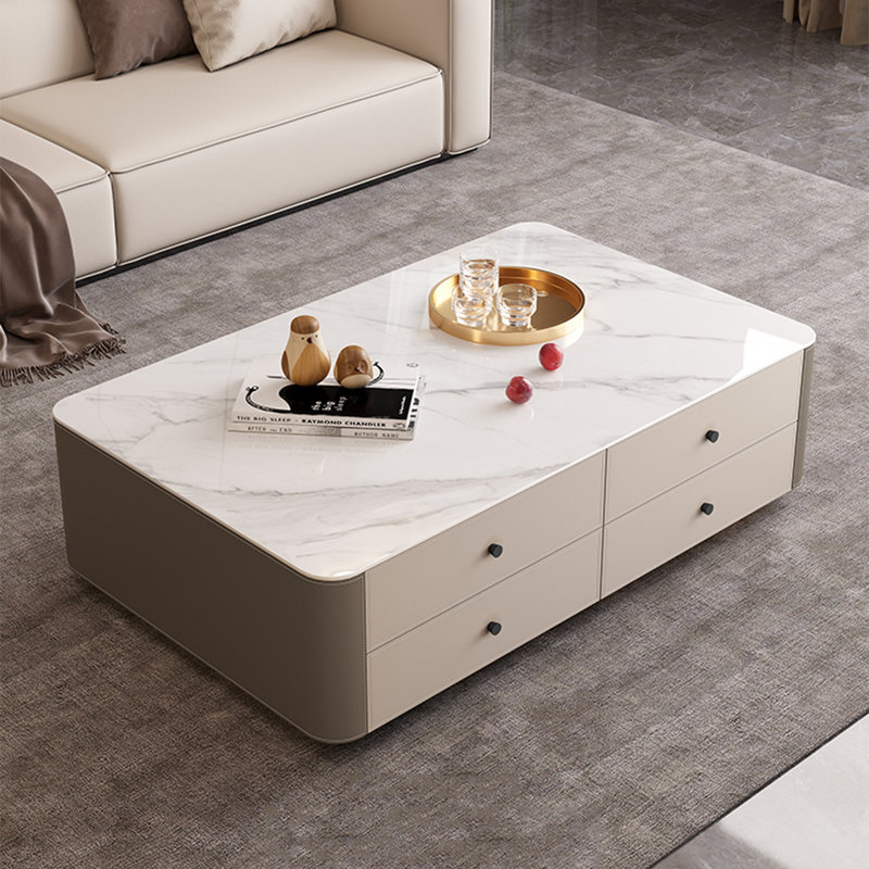 Rectangular rock board storage coffee table, 15.7" H x 63" L x 35.4" W