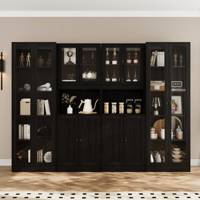 Book Cabinet Storage Bookcase, 5-Tier Modern Bookshelves With 3 Large Drawer And Glass Door(2B+2C)