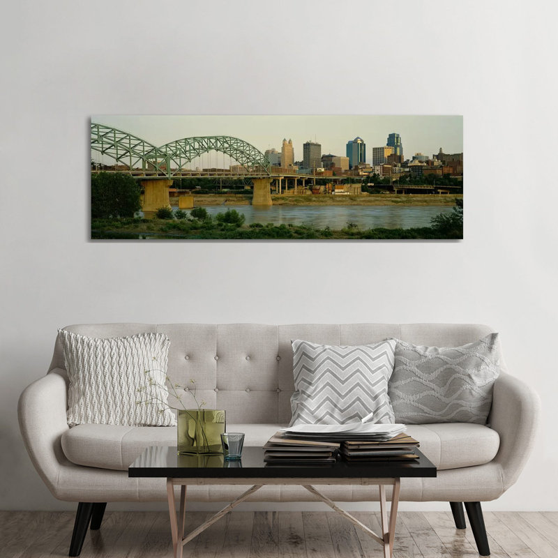 Bridge Across the River, Kansas City, Missouri, USA 1 Piece Wrapped Canvas Panoramic Wall Art, 182.88 cm H x 60.96 cm W
