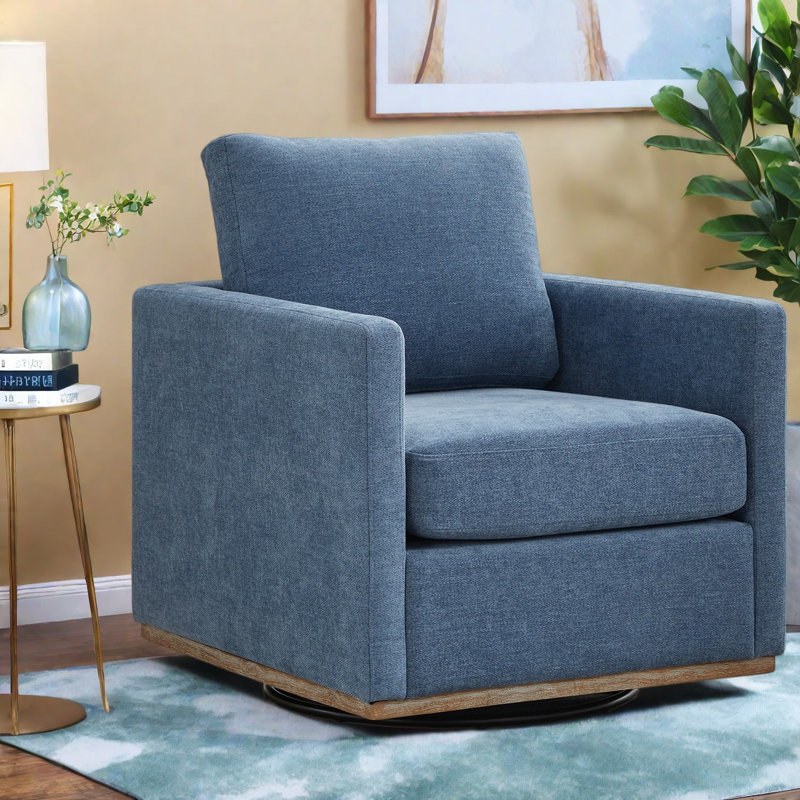 Fauteuil pivotant à 360°, fauteuil moderne en chenille bleue pour salon