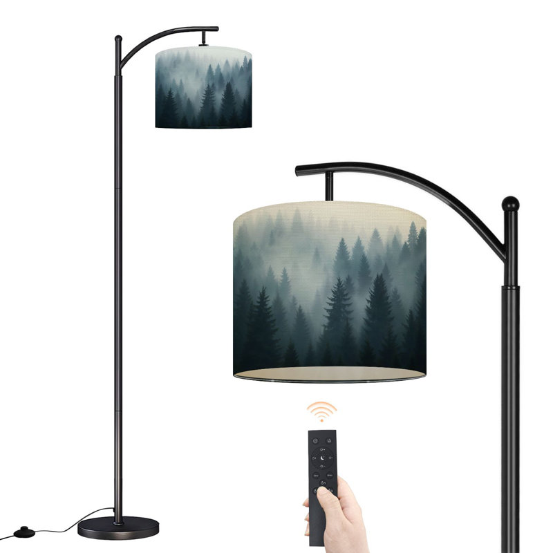 Lampe sur pied à arc avec abat-jour réglable Misty Forest, grands pins, lampe sur pied à brouillard doux, 3 températures de couleur, gradateur haut, avec interrupteur au pied pour la chambre à coucher