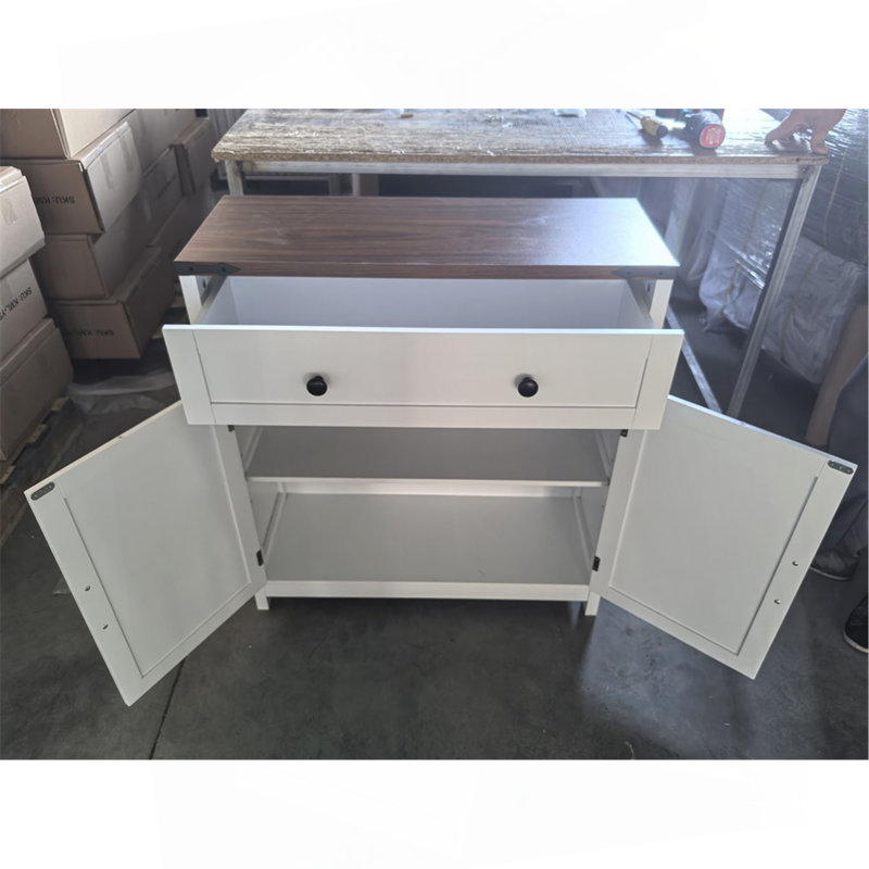 Farmhouse Storage Cabinet With Drawer And Adjustable Shelf Kitchen Cabinet With Walnut Countertop,  Modern Coffee Bar Console Cabinet For Kitchen, Dining Room, Bathroom, Entryway