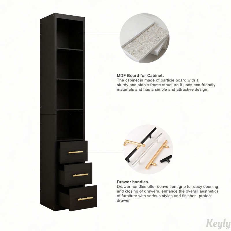 Grande armoire de rangement étroite avec tiroirs et tablettes, White