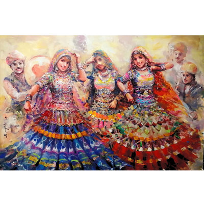 The Women In Ghoomar Celebration Painting | Acrylic On Canvas