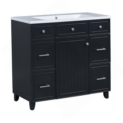 Ensemble de meuble-lavabo de salle de bain 36 "avec comptoir de lavabo, noir, lavabo simple, armoire avec porte à fermeture douce et 3 tiroirs