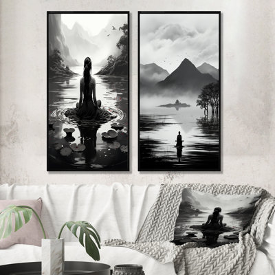 Meditation Yoga Meditative Woman In Lotus Pose I - Meditation Wall Decor Set Of 2