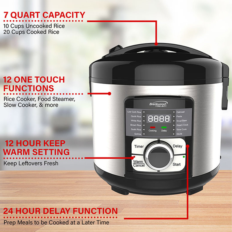Brentwood 7 pte Cuiseur multi-fonctions en acier inoxydable Select 12