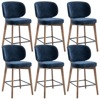 Mid-Century Modern Counter Stool, Fabric Upholstered Barstool With Wingback, Armless Counter Height Bar Stool With Wood Legs, Metal Footrest, For Kitchen Island Bar Counter