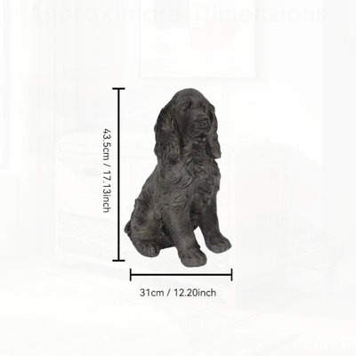 Realistic Sitting Cocker Spaniel Dog Statue, Lifelike Puppy Figurine, Outdoor Garden Landscape Sculpture for Home Decor