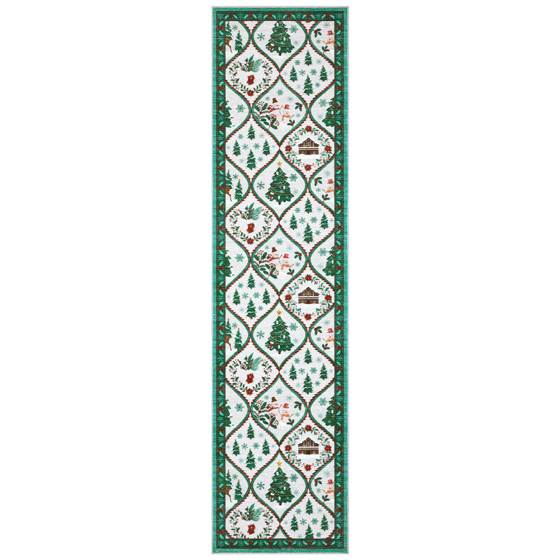 Tapis de Noël lavable des fêtes 5 x 7 avec envers antidérapant en TPR, tapis de Noël décoratif, revêtement de sol mince et doux, tapis imprimés pliables sans perte pour le salon, beige