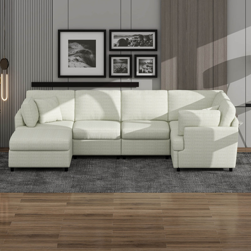 Ensemble de canapé modulaire en U avec repose-pieds mobile et canapé en chenille 6 pièces