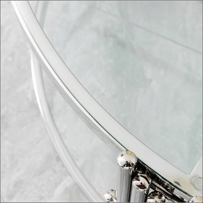 Modern Round Glass Coffee Table with Double Layer Storage and Durable Stainless Steel Frame for Living Room