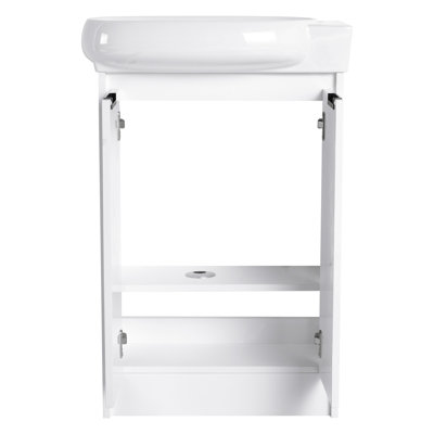 Bathroom Vanity With 23" Ceramic Sink - Space Saving Compact Freestanding Modern, Door, Ample Storage