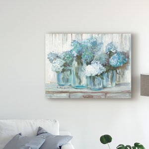 Ophelia & Co. Hydrangeas In Glass Jars Blue On Canvas by Carol Rowan ...