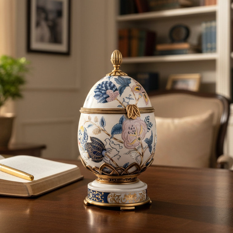 Porcelain Egg Shaped Hinged Box