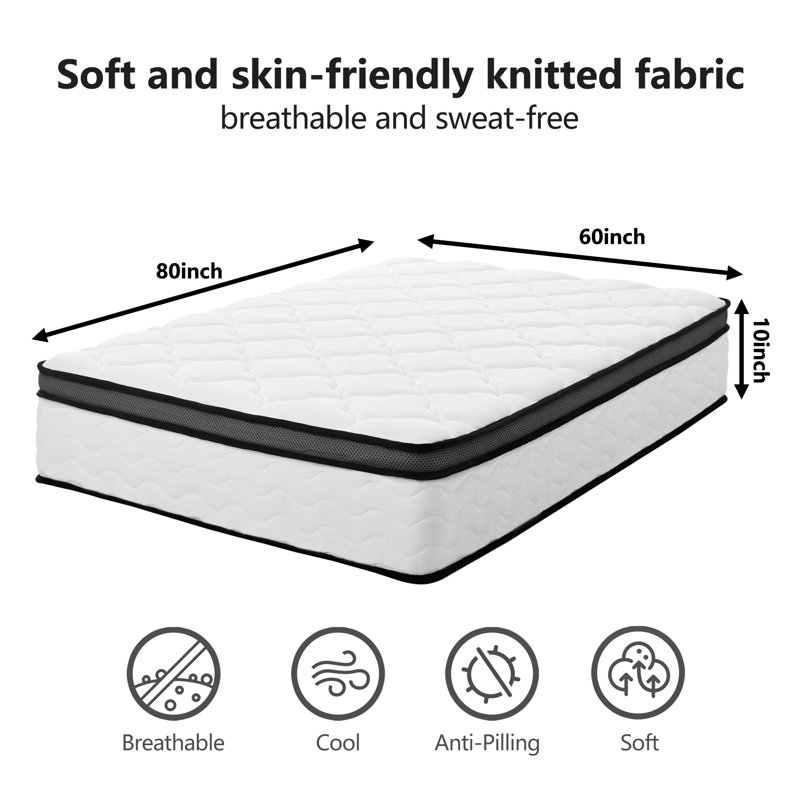 10" Queen Mattress Medium Firm – Hybrid Gel Memory Foam with 7 Zone Support, Motion Isolation & Pocket Coils for Side & Back Sleepers, CertiPUR-US Certified, Mattress in a Box