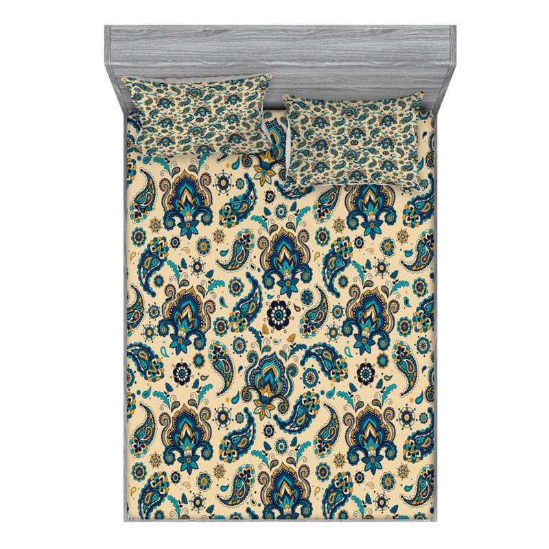 Microfiber Paisley Sheet Set, Full Sheet Set with Fitted Sheet